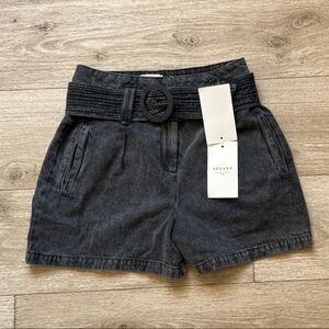 Sezane Black High Waist Shorts with Belt